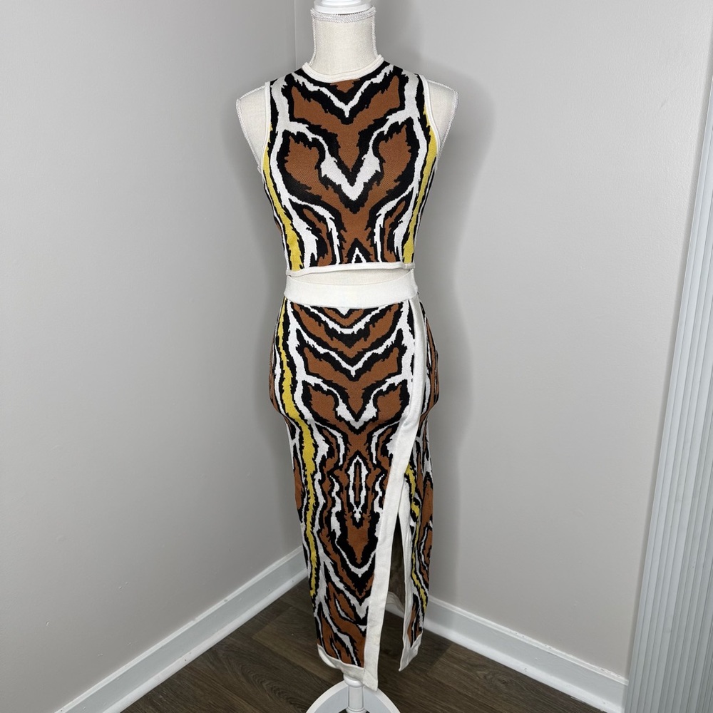 Torn by Ronny Kobo Brown and Yellow Skirt Set Size XS